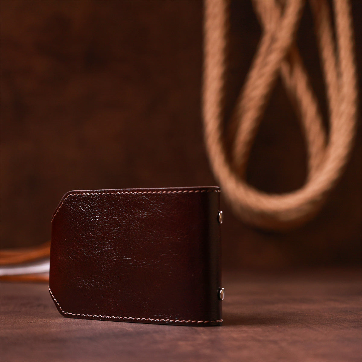 Horizontal Business Card Holder SHVIGEL 13914 Leather Brown Natural Skin Ideal for Visiting Cards