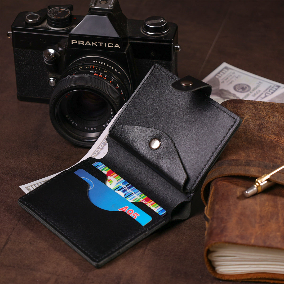 Vertical Men's Leather Wallet with Coin Pocket SHVIGEL 16221 Black - Genuine Leather from Ukraine