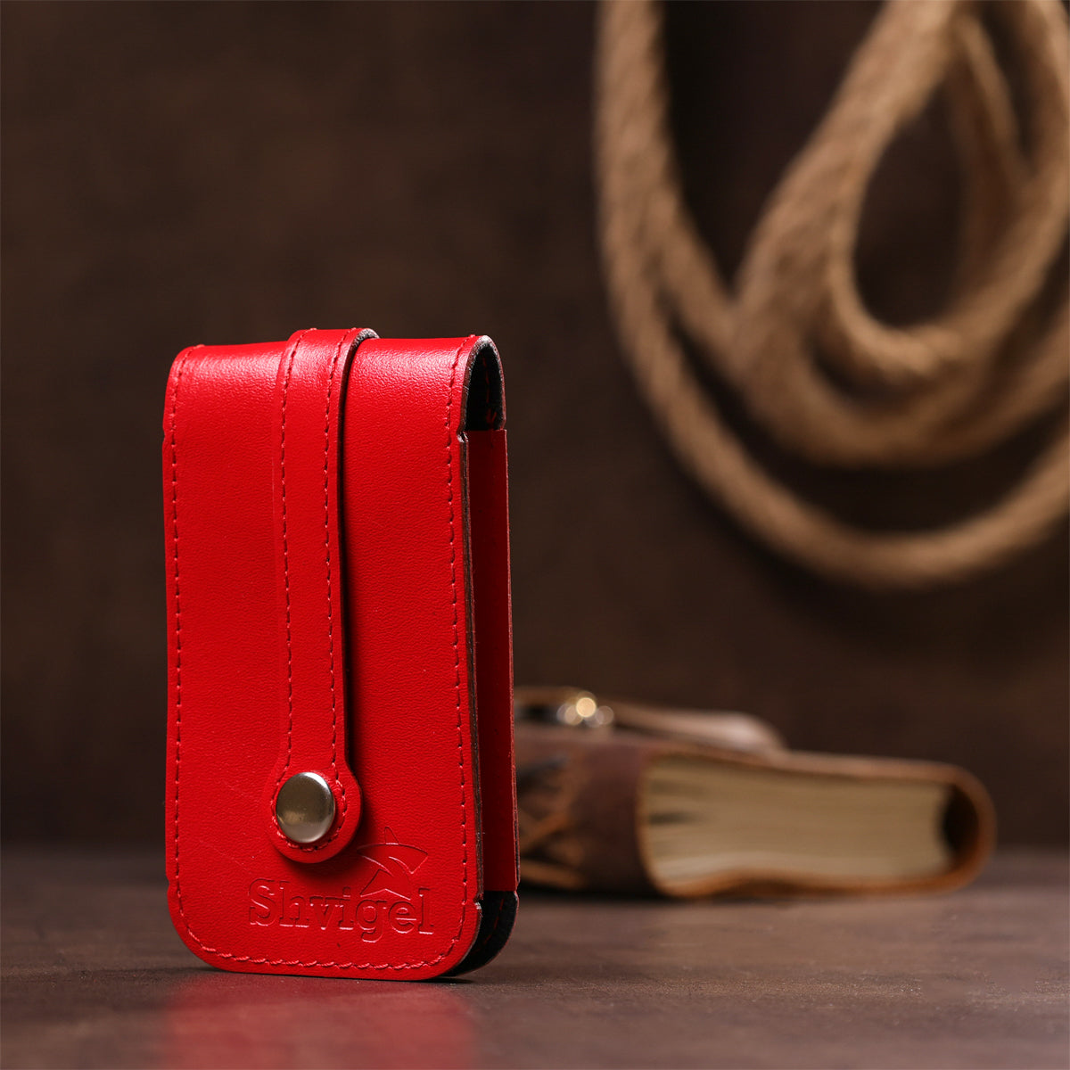 Compact Leather Key Holder with Strap SHVIGEL 13987 Red - Natural Leather, Key Storage Solution