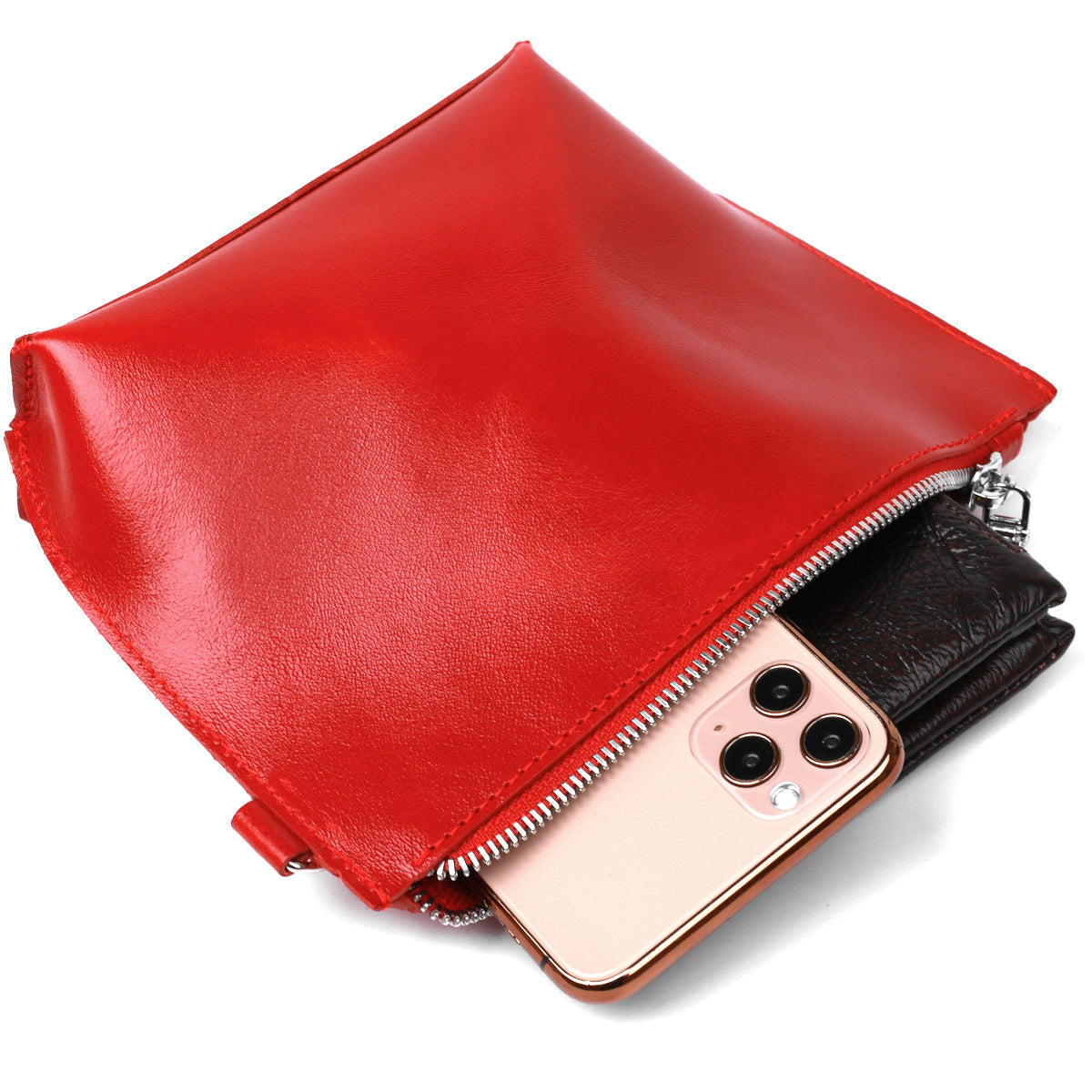 Glossy Women's Cosmetic Bag SHVIGEL 16410 Red Natural Leather Stylish Design