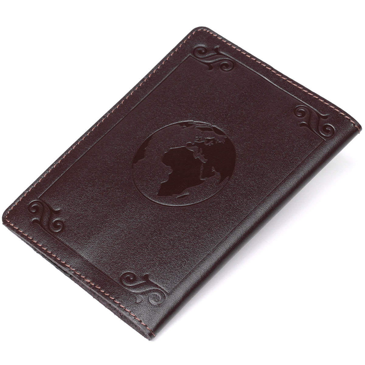Leather Passport Holder with Card and Frame SHVIGEL 13983 Brown Natural Leather for Passport from Ukraine
