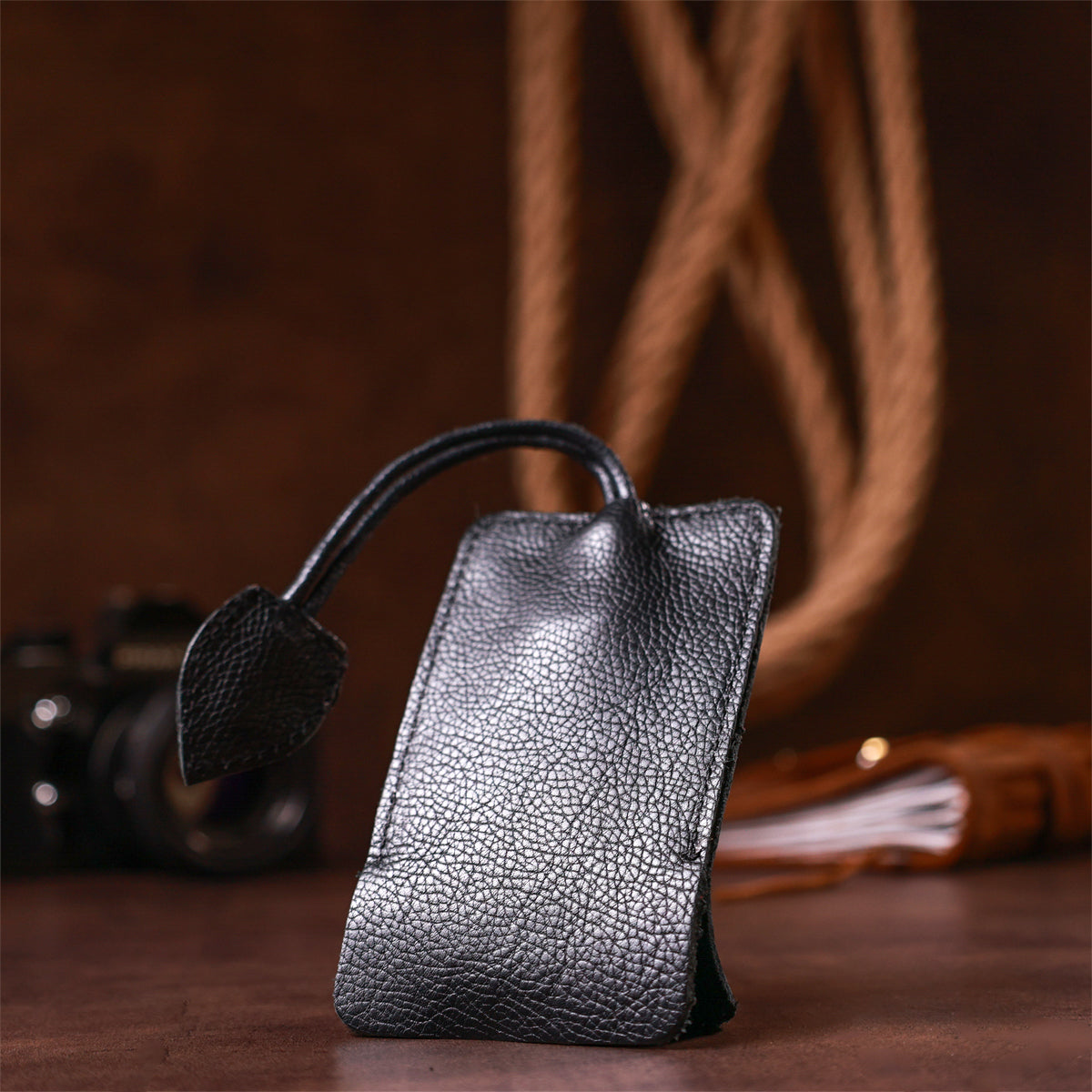 Leather Key Holder SHVIGEL 15308 Black Natural Leather Minimalist Design