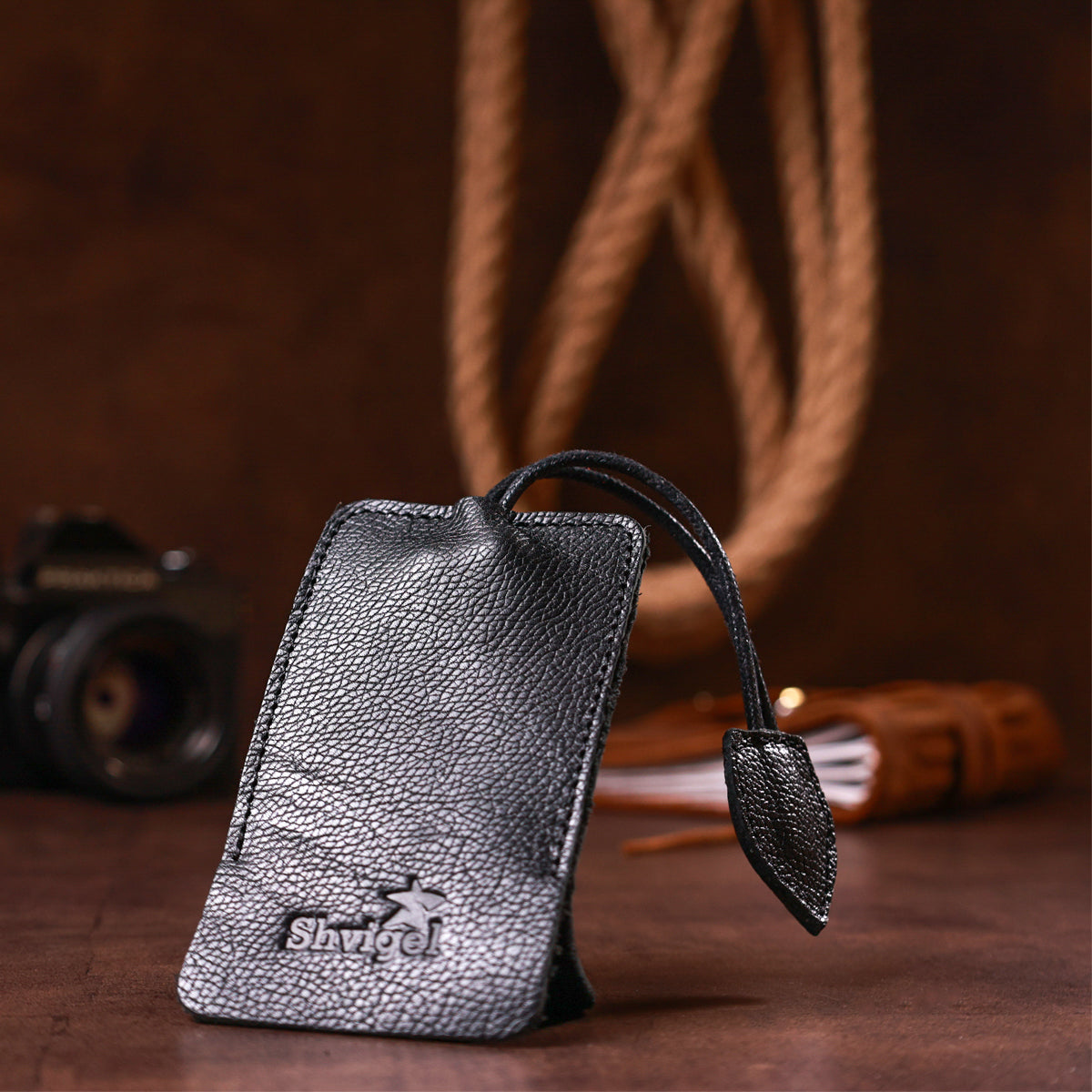Leather Key Holder SHVIGEL 15308 Black Natural Leather Minimalist Design