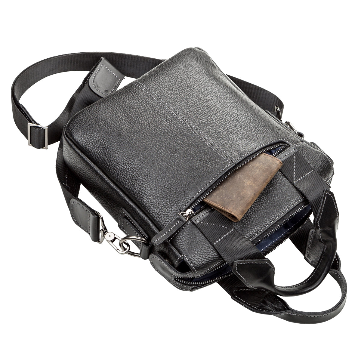 Men's Genuine Leather Bag SHVIGEL 11121 Black - Natural Leather, Ukrainian Craftsmanship