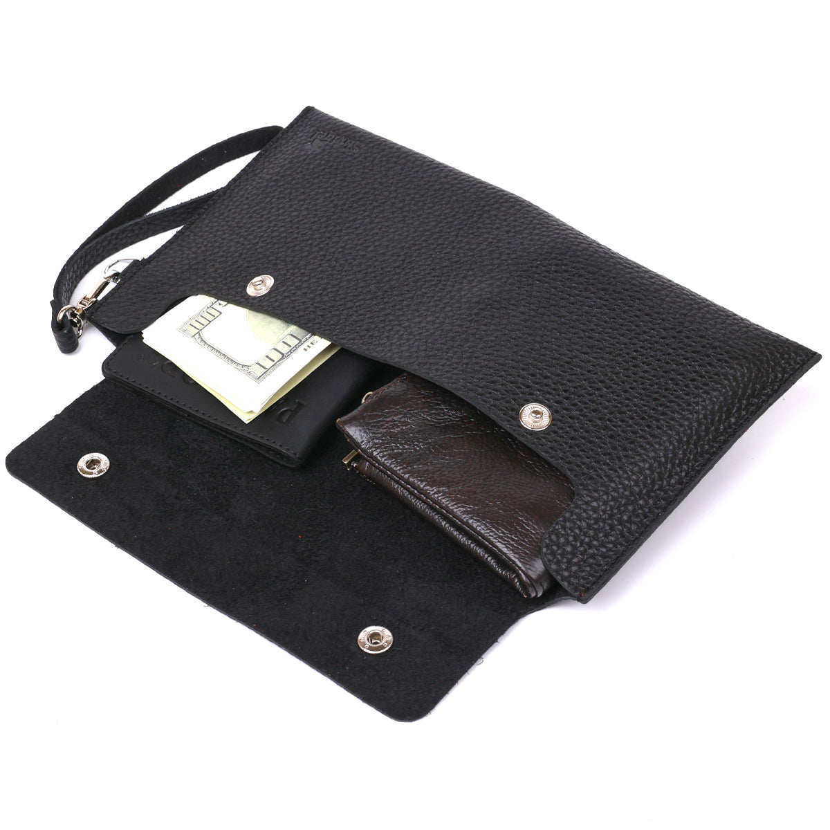 Leather Travel Cosmetic Bag SHVIGEL 16416 Black Natural Leather Durable Design