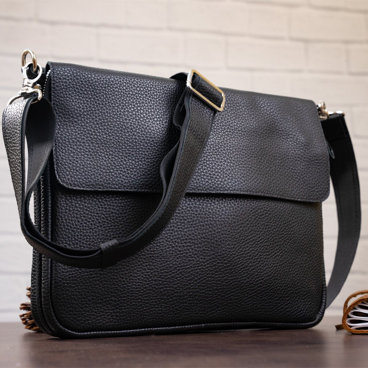 Leather Bag SHVIGEL 00997 Black - Natural Leather Handmade from Ukraine