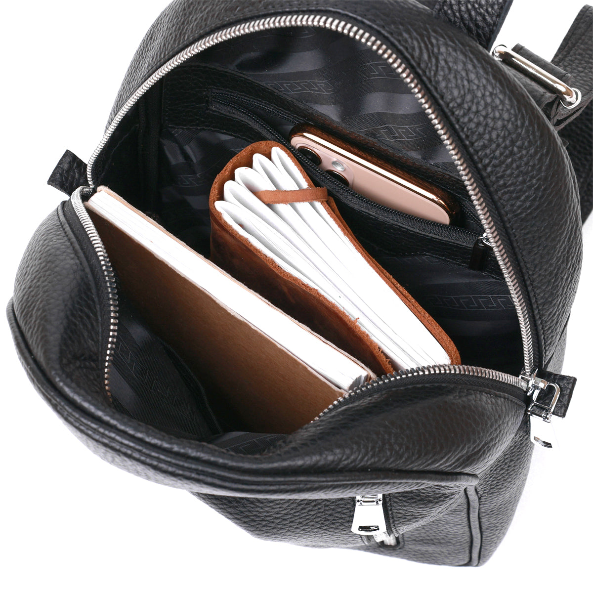 Compact Women's Backpack SHVIGEL 16317 Natural Leather Black Color Stylish Design