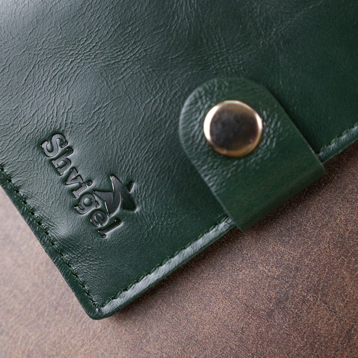 Practical SHVIGEL Leather Wallet 16504 Green - Natural Leather, Made in Ukraine