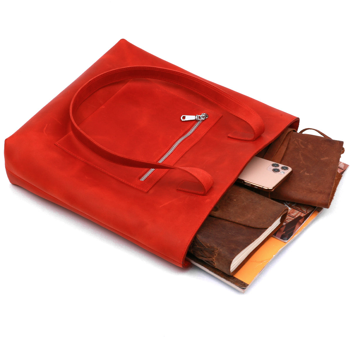 Vintage Bright Red Leather Bag by SHVIGEL 16348 – Made in Ukraine, Genuine Leather