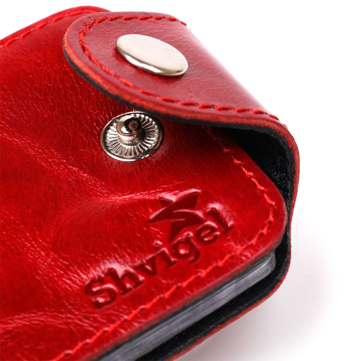 Horizontal Business Card Holder SHVIGEL 13913 Leather Red Natural Leather, Ukraine