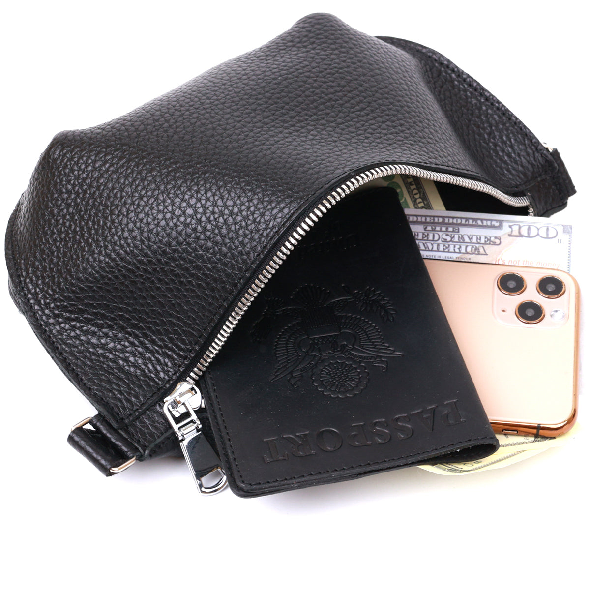 Leather Women's Banana Bag SHVIGEL 16373 Black Genuine Leather Durable Design