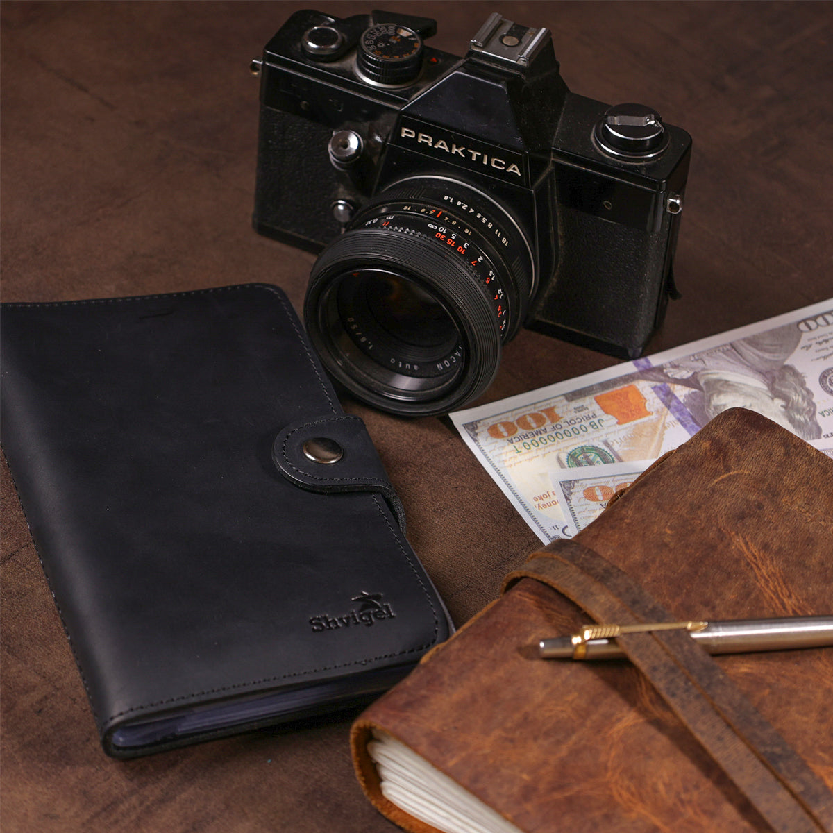 Large SHVIGEL Business Card Holder 13905 Black Leather Made in Ukraine for Visiting Cards