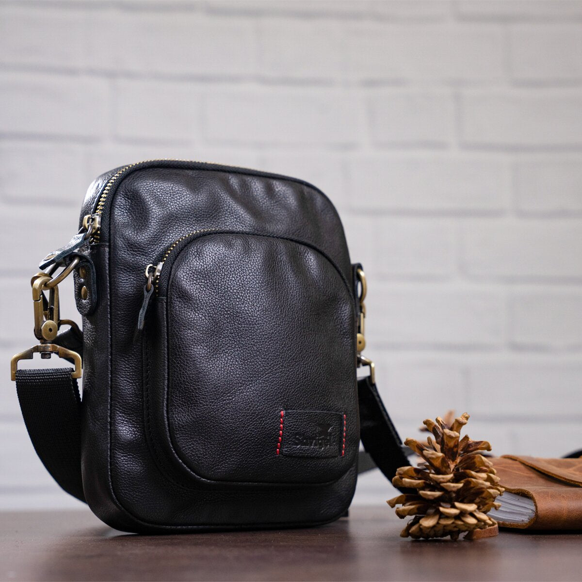 Men's Leather Bag with Two Detachable Handles SHVIGEL 19110 Black Genuine Leather