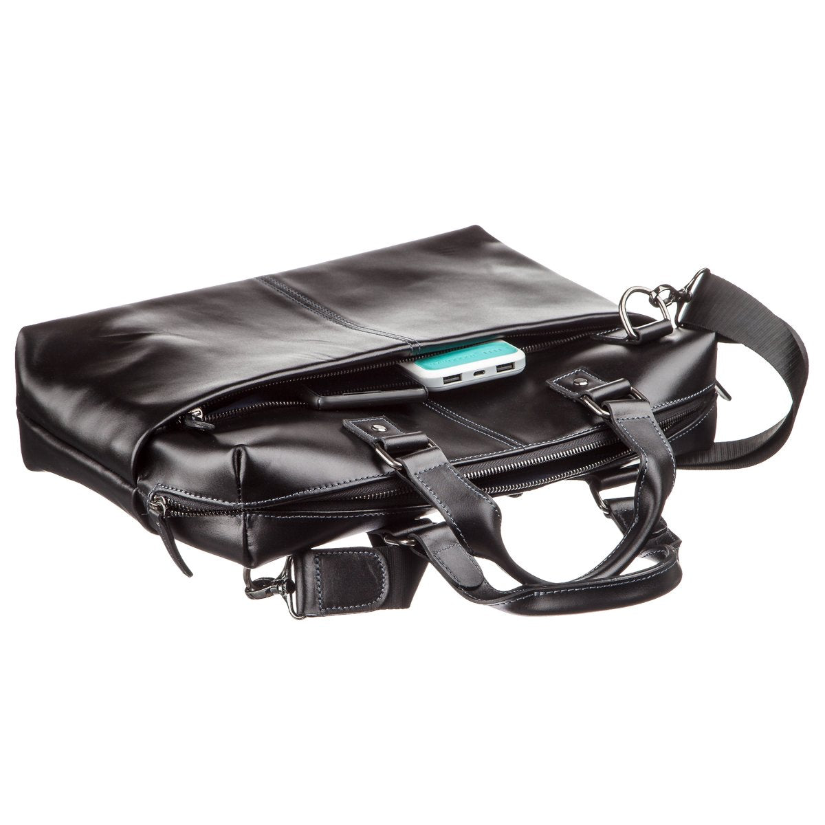 SHVIGEL Leather Laptop Bag 11248 Black Smooth Genuine Leather Design