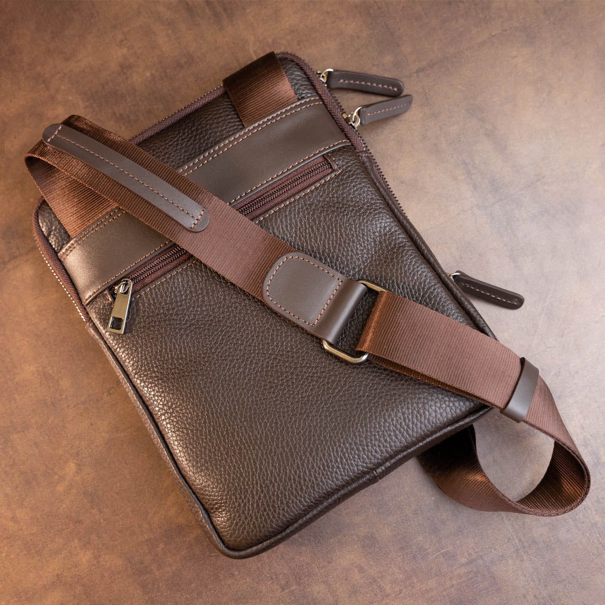 Men's Leather Flotar Tablet Bag SHVIGEL 11286 Brown with Two Compartments