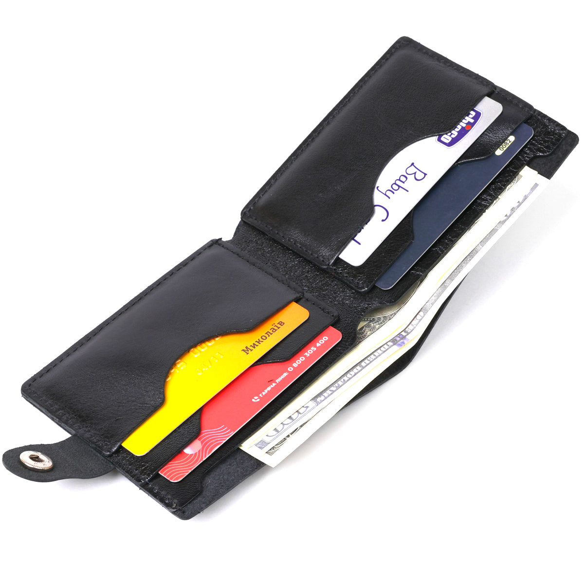 Men's Slim Leather Wallet SHVIGEL 16460 Black Genuine Leather, Ukraine Made
