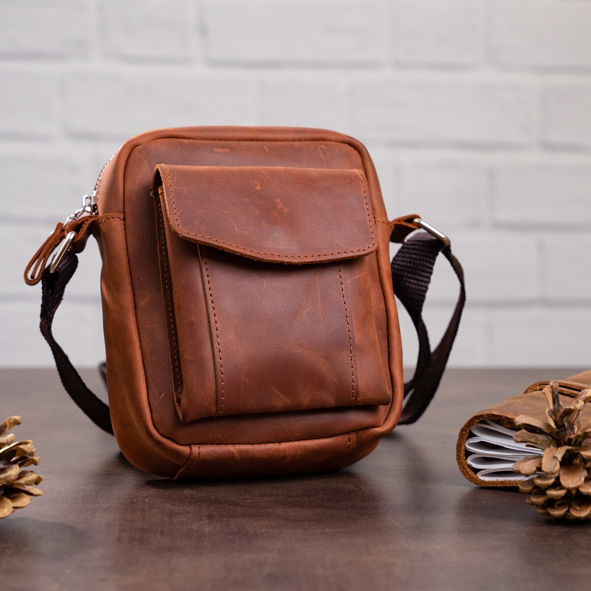 Vintage Leather Shoulder Bag SHVIGEL 11132 Natural Leather, Made in Ukraine