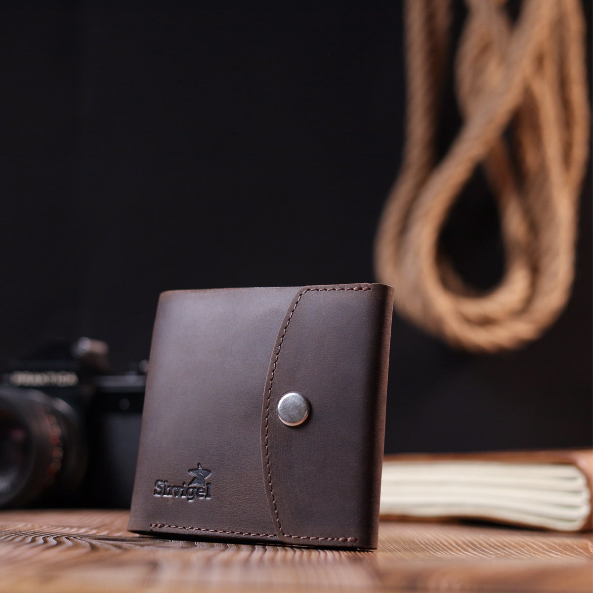 Vintage Leather Wallet SHVIGEL 16613 Brown Handmade from Natural Leather