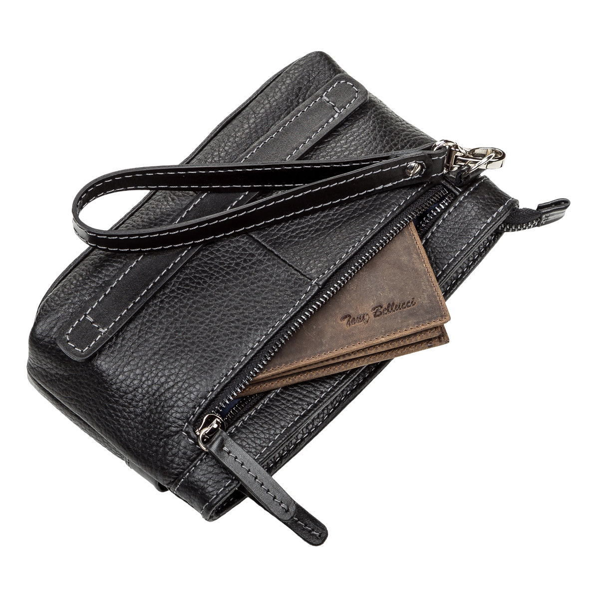 Men's Leather Clutch SHVIGEL 11087 Black Natural Leather Handmade in Ukraine