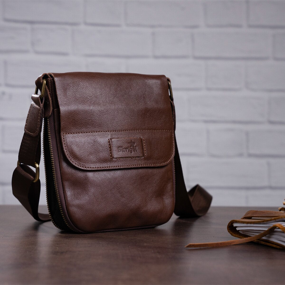 Men's Leather Tablet Bag SHVIGEL 19114 Brown Genuine Leather Handcrafted from Ukraine