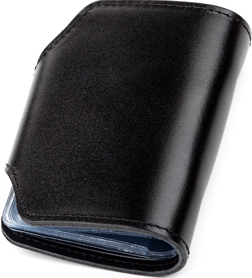 Vertical Holder SHVIGEL 13911 Leather Black for Business Cards - Handmade in Ukraine