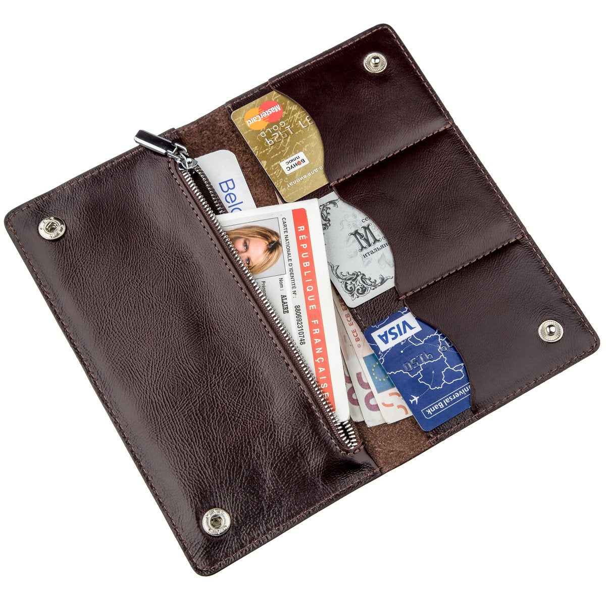 Men's Vertical Wallet SHVIGEL 16193 Brown Genuine Leather with Two Buttons from Ukraine