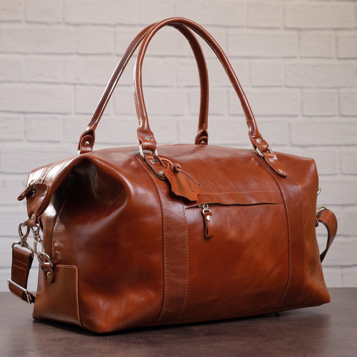 Travel Bag SHVIGEL 00882 in Ruda Color - Handmade from Natural Leather, Ukraine