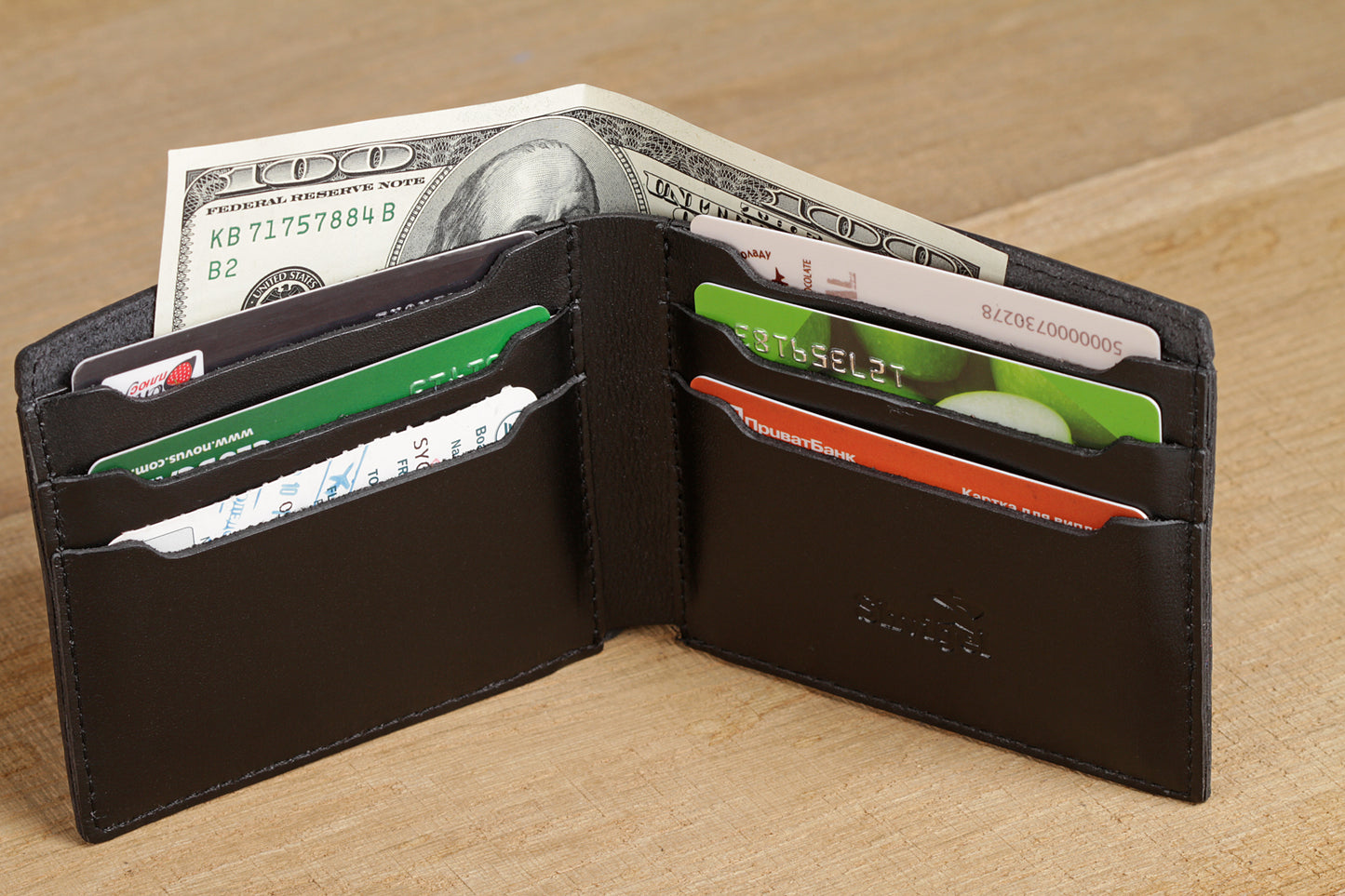 Leather Wallet SHVIGEL 13790 Black Genuine Leather Handmade in Ukraine