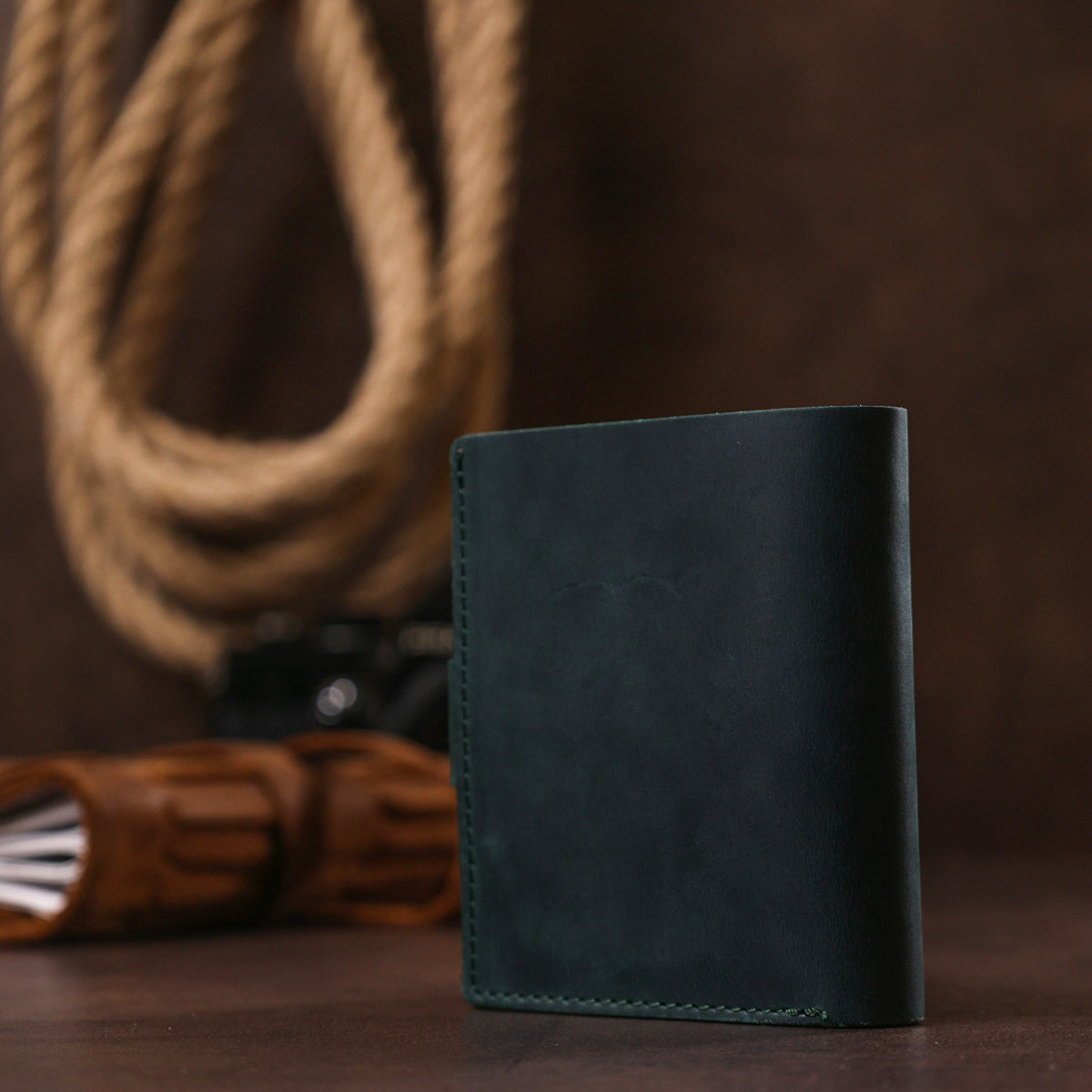 Unisex Mat Wallet SHVIGEL 16477 Green Natural Leather from Ukraine