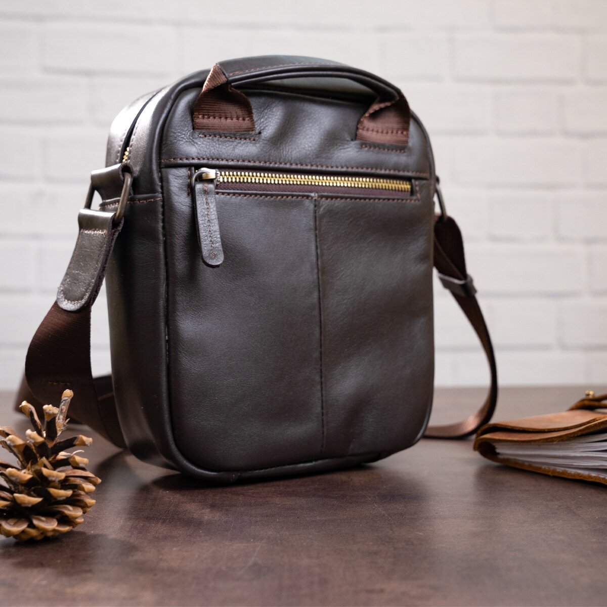 Leather Men's Bag SHVIGEL 11089 Brown Genuine Leather Made in Ukraine