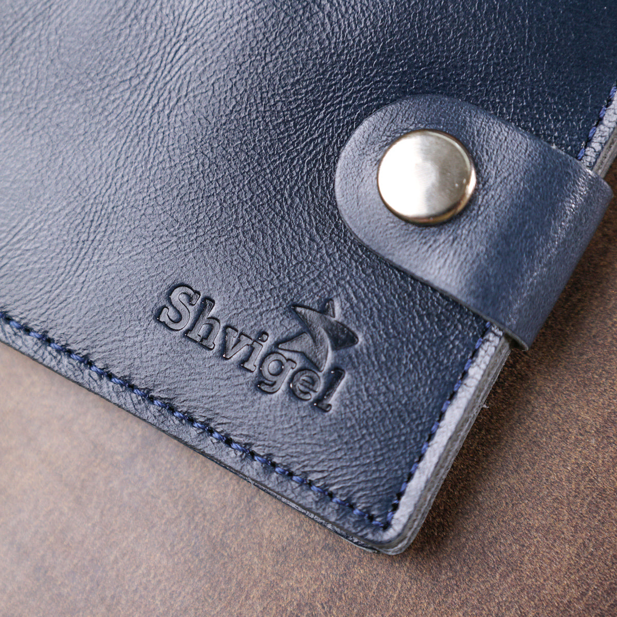 Compact Leather Wallet SHVIGEL 16444 Blue Natural Leather Made in Ukraine
