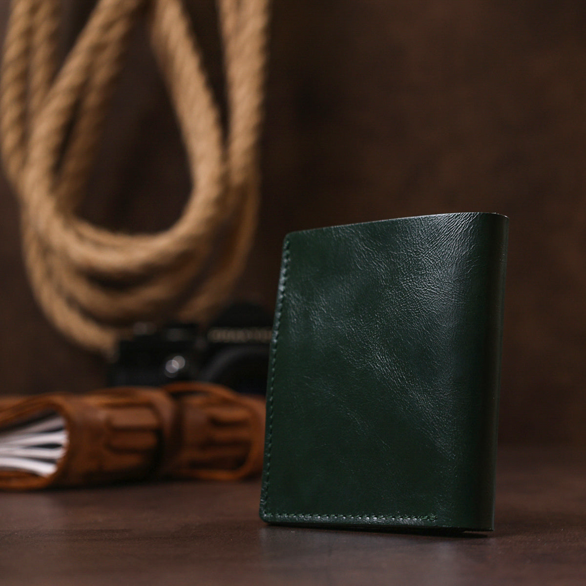 Practical SHVIGEL Leather Wallet 16504 Green - Natural Leather, Made in Ukraine
