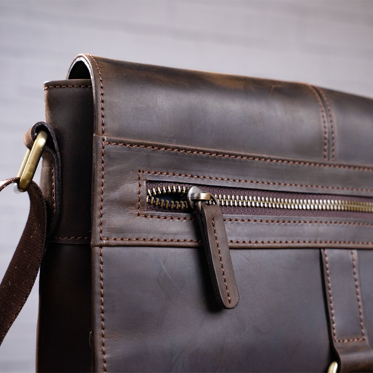 Men's Leather Bag SHVIGEL 11113 Brown Genuine Leather Handmade in Ukraine