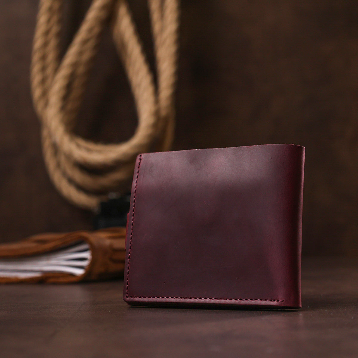 Leather Vintage Wallet SHVIGEL 16436 Burgundy | Natural Leather, Ukraine Made