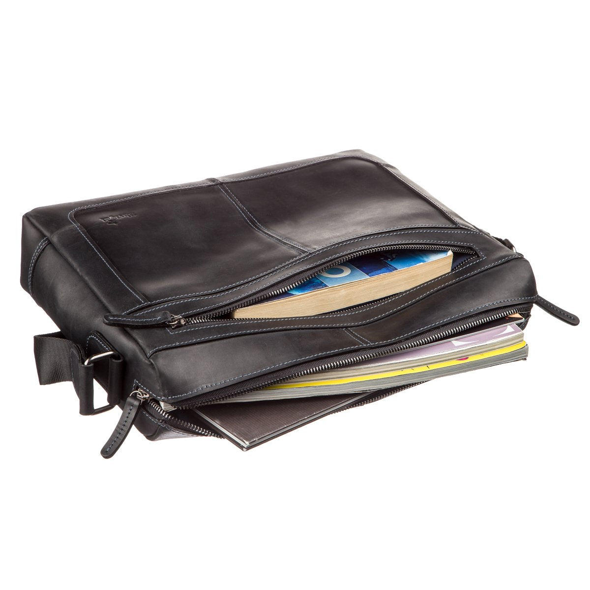 Men's Leather Shoulder Business Bag SHVIGEL 11246 Black Genuine Leather Durable Design