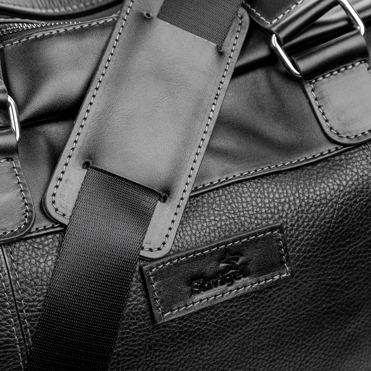 Travel Bag SHVIGEL 11120 Genuine Black Leather from Ukraine with Durable Design