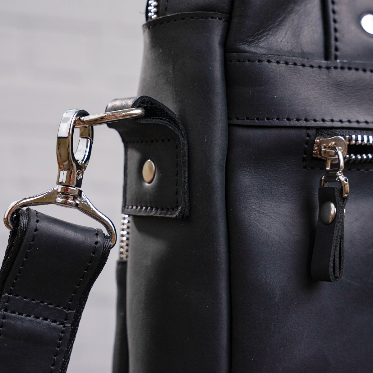 Vertical Men's Bag SHVIGEL 11169 A4 Size Black Matte Natural Leather