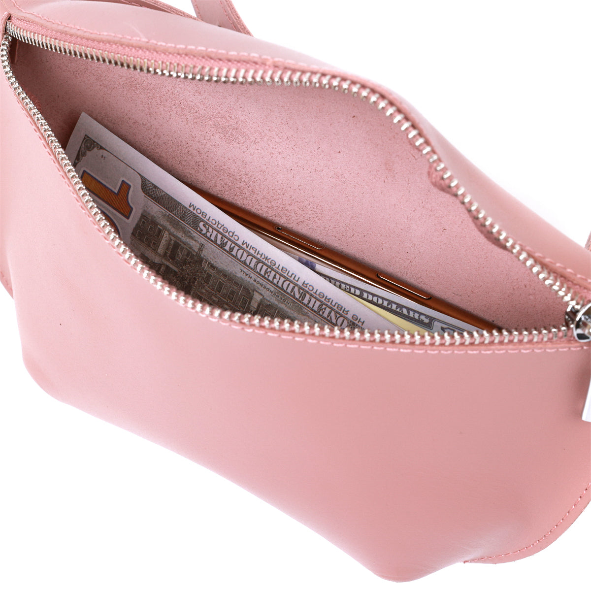 Women's Practical Leather Fanny Pack SHVIGEL 16385 Pink, Made in Ukraine