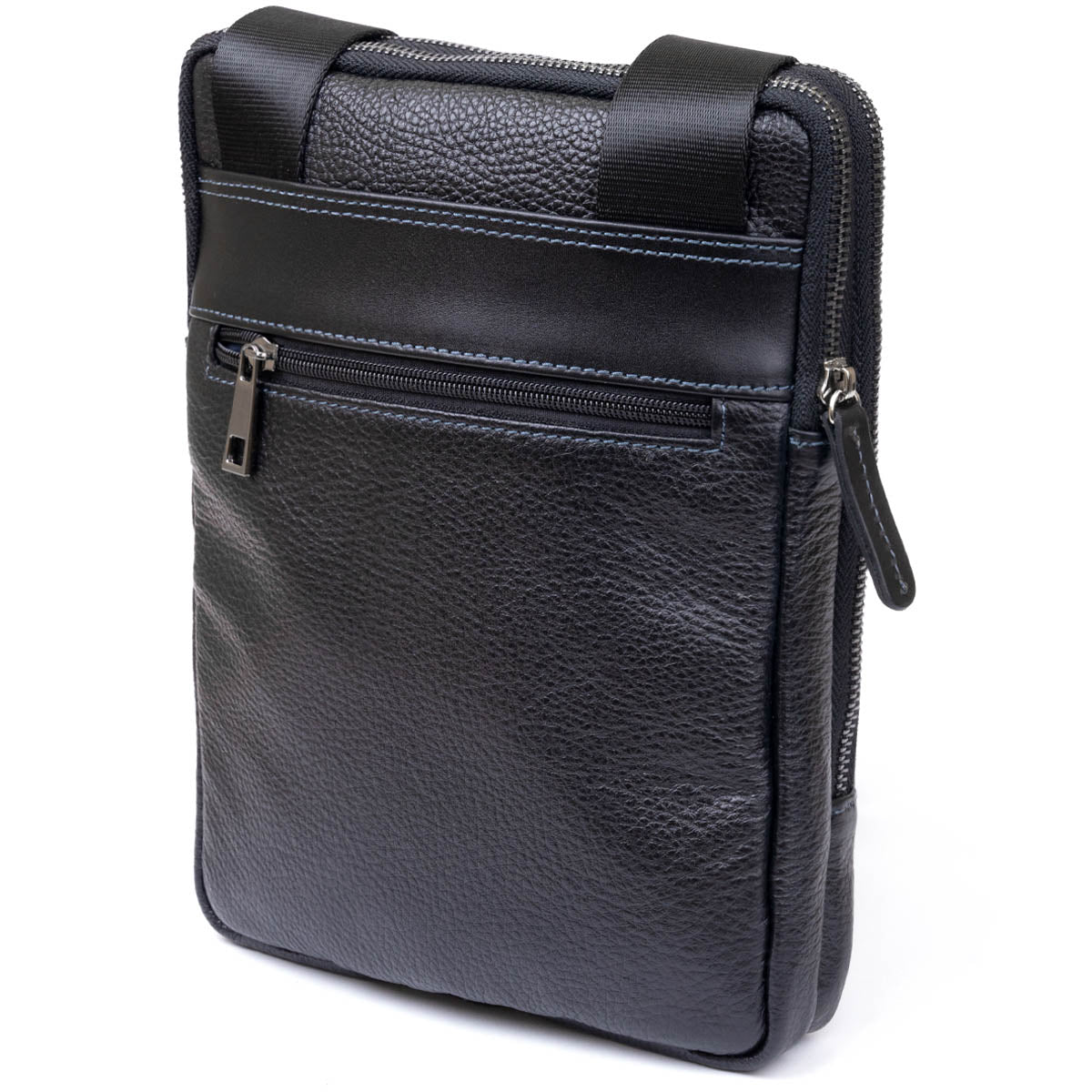 Men's Leather Satchel Bag SHVIGEL 11283 Black, Two Compartment Flotar Design