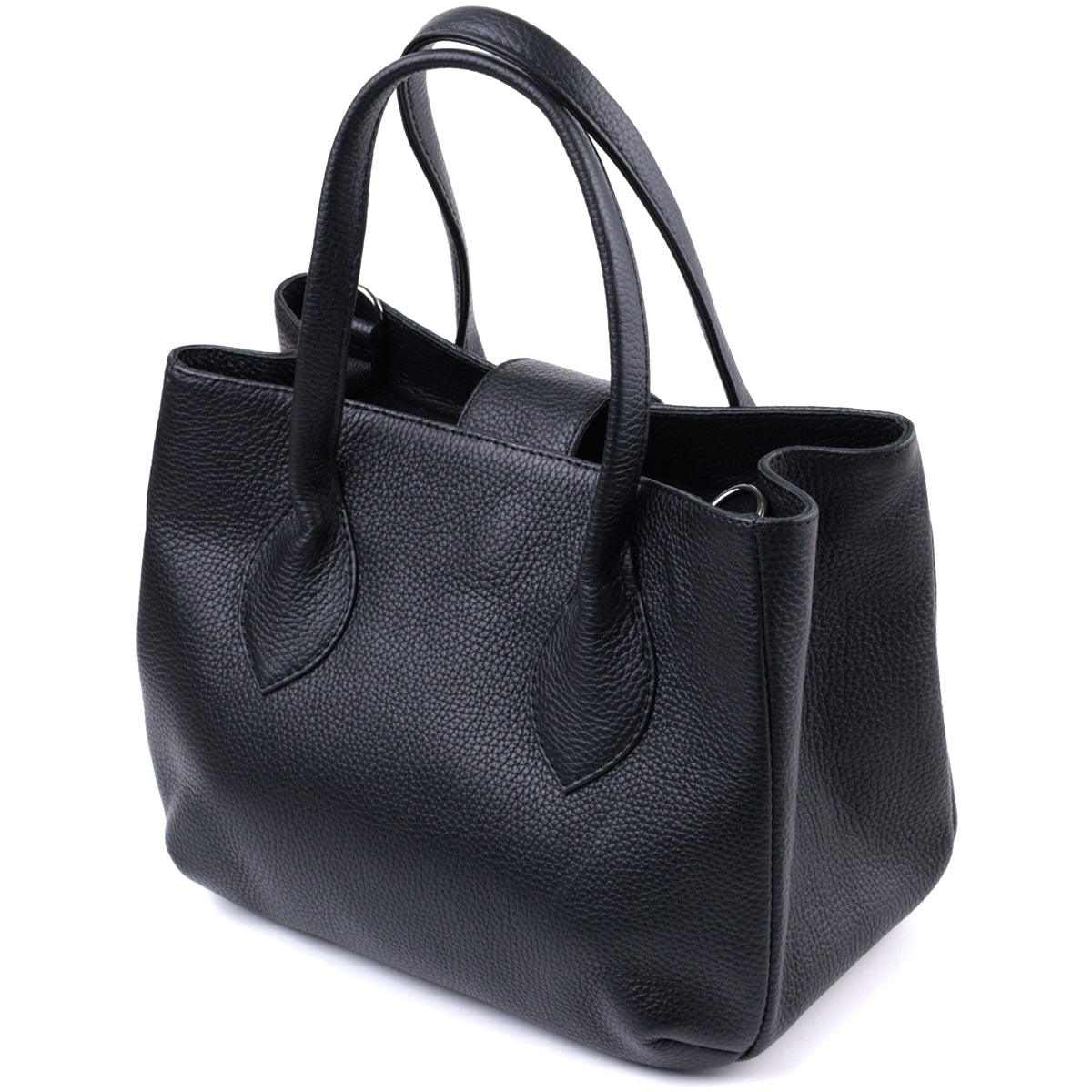 Leather Handbag by SHVIGEL 22829 - Elegant Black Design with Two Handles from Ukraine