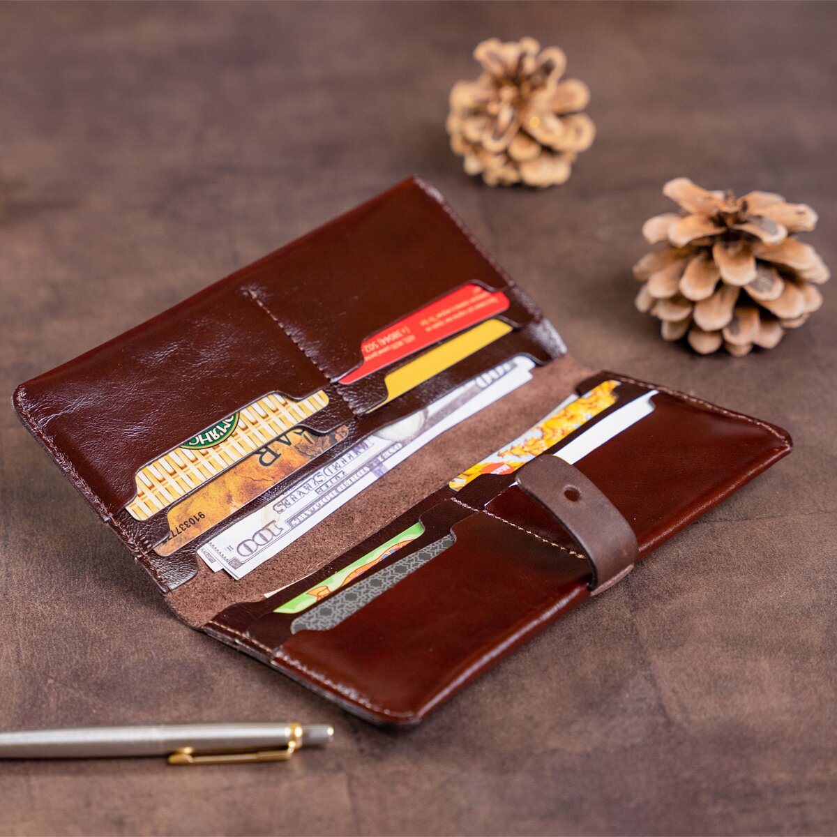 Vertical Wallet SHVIGEL 16202 Brown Genuine Leather Made in Ukraine