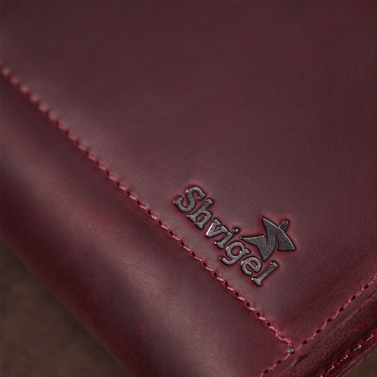 Unisex Vintage Leather Clutch by SHVIGEL 16187 in Burgundy - Natural Leather, Ukraine