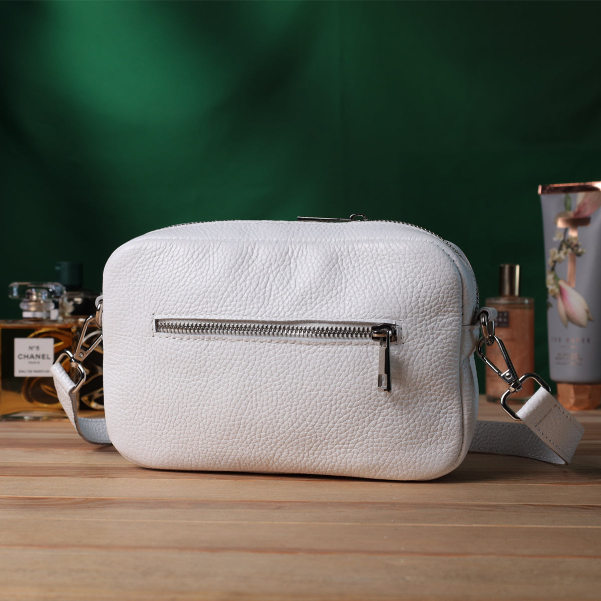 Universal Classic Crossbody Bag by SHVIGEL 22840 in White Natural Leather