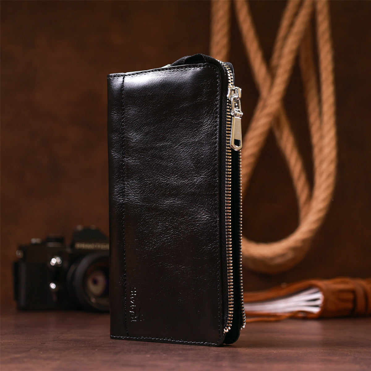 Unisex Leather Clutch SHVIGEL 16186 Black, Made in Ukraine, Natural Leather