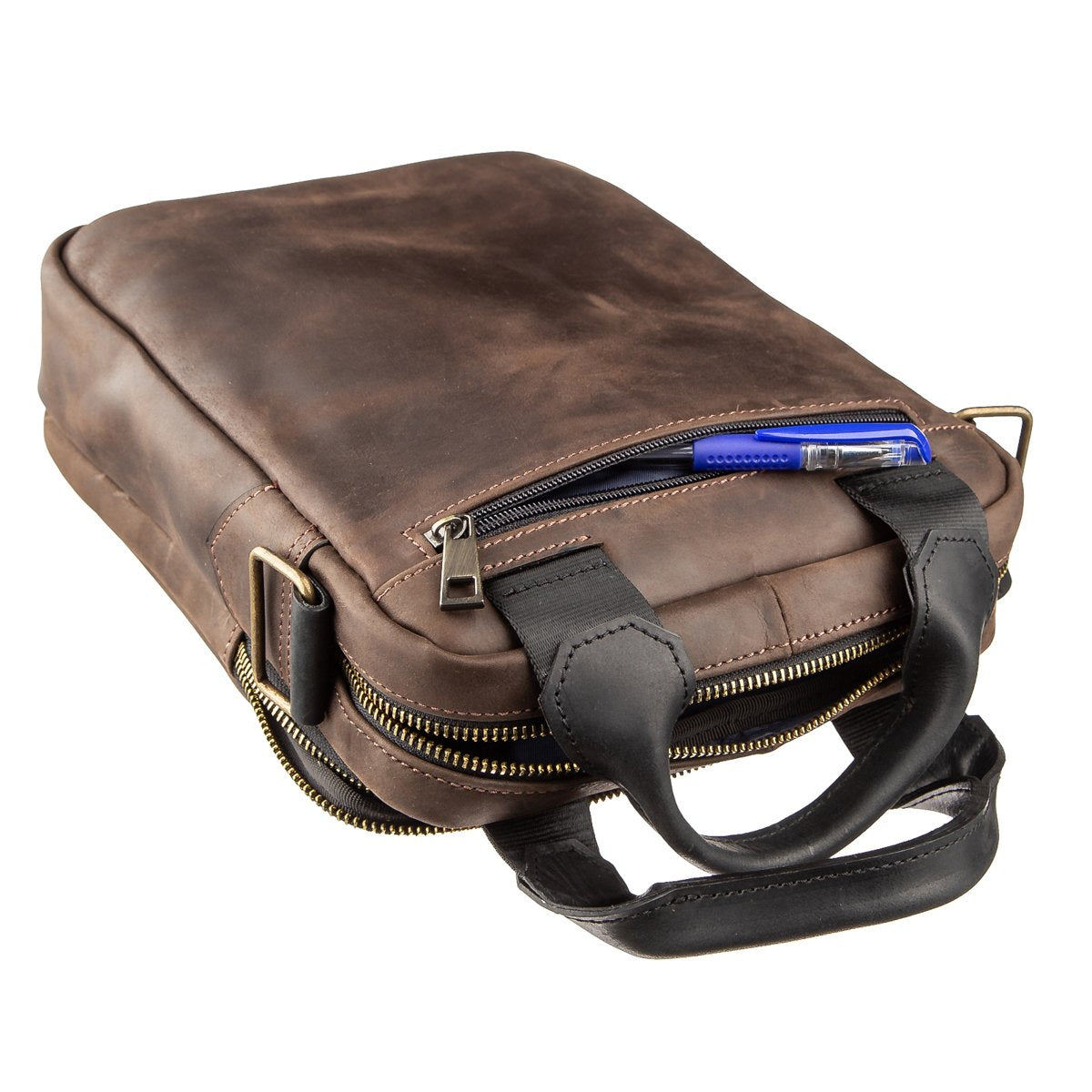 Men's Vintage Leather Bag SHVIGEL 11182 Brown and Black Combination, Ukraine Made