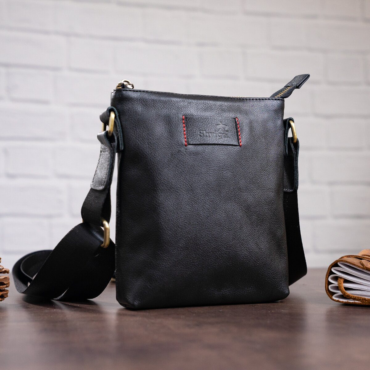 Men's Leather Tablet Case SHVIGEL 19115 Black Natural Leather High-Quality Design