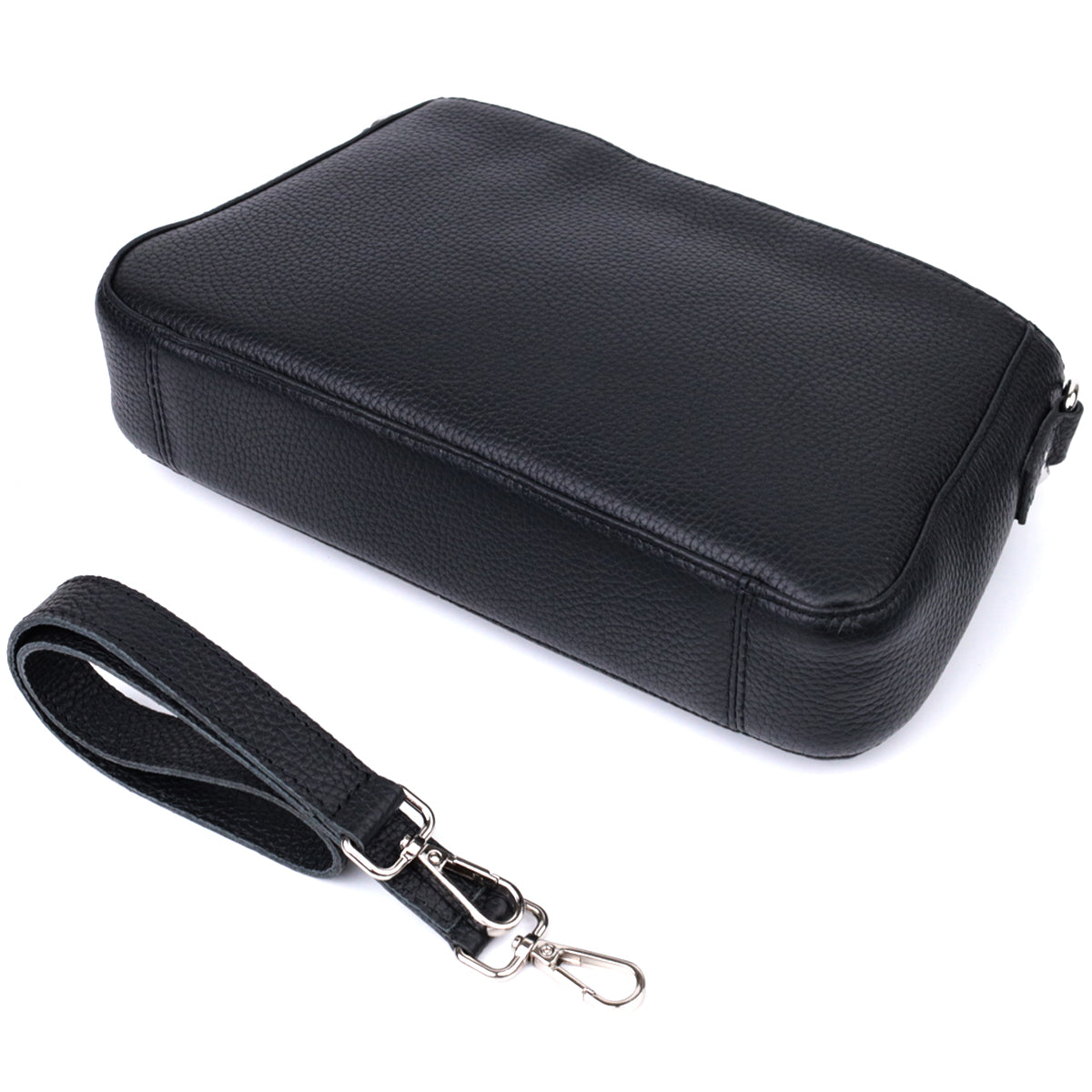 Women’s Baguette Bag with Chain and Detachable Strap, SHVIGEL 22837, Black, Grainy Leather