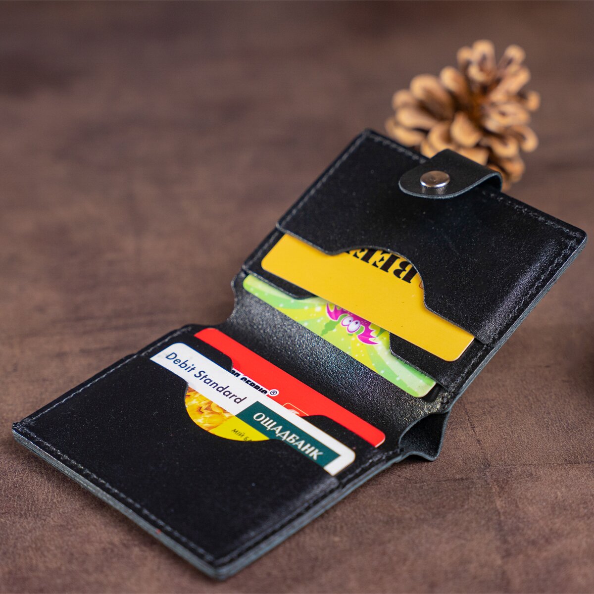 Vertical Men's Leather Wallet SHVIGEL 16225 Black Genuine Leather Crafted in Ukraine