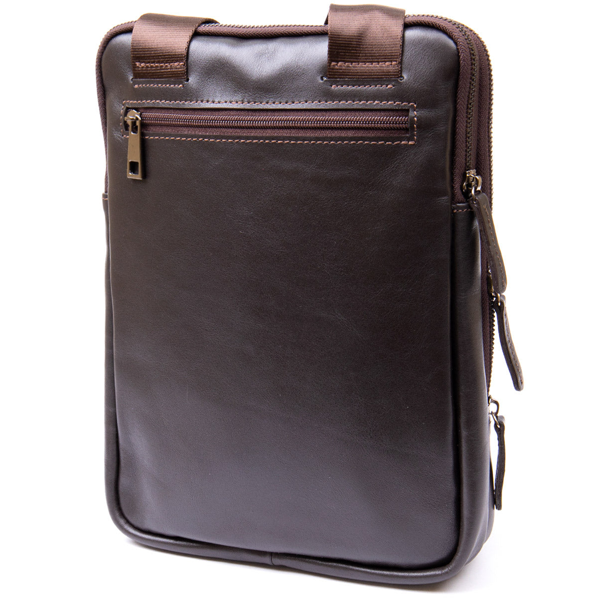 Stylish Tablet Bag SHVIGEL 11282 Brown Smooth Leather with Zipper Pocket