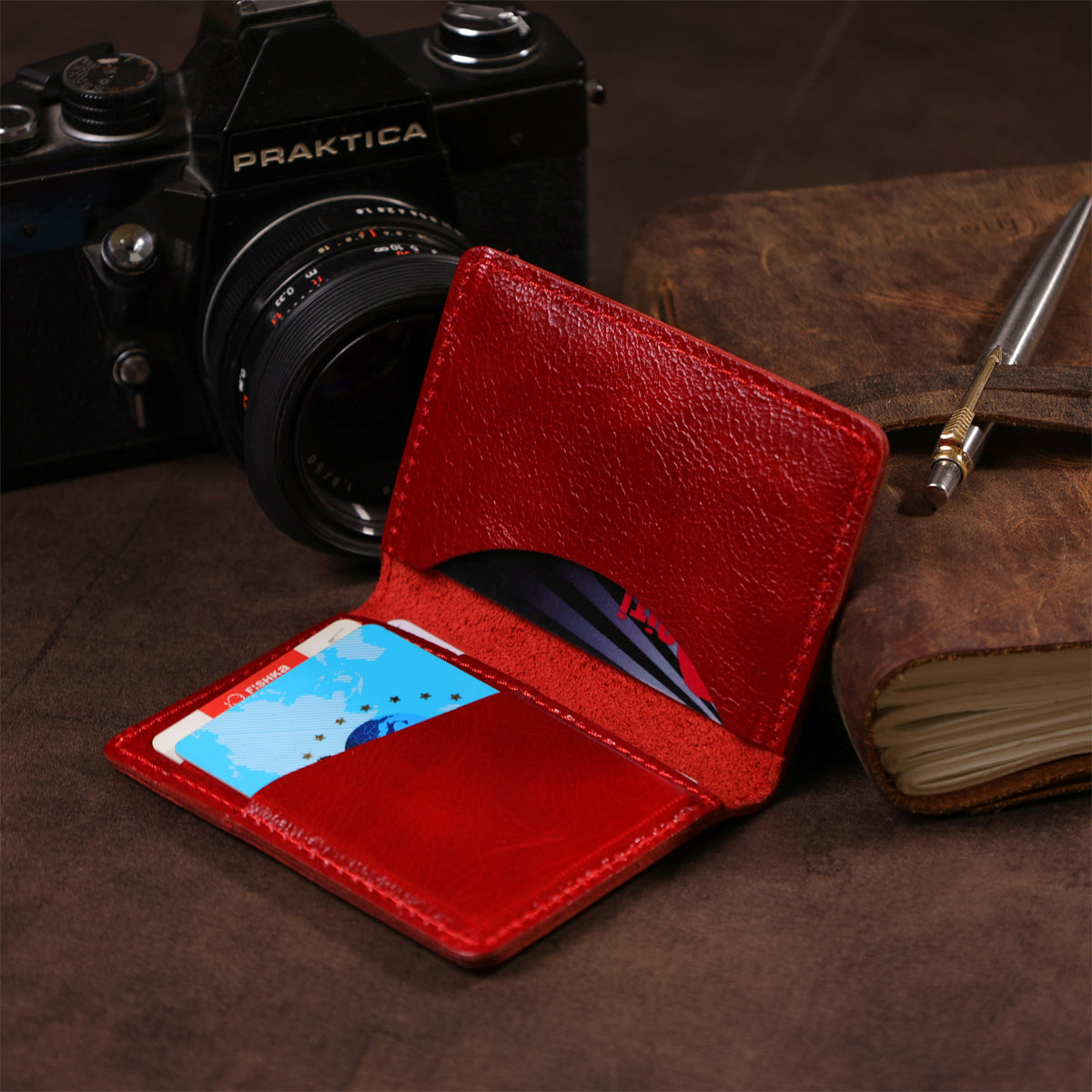Stylish SHVIGEL Business Card Holder 00116 Red Genuine Leather for Visitation Cards